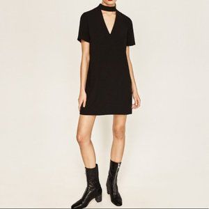 Zara Black Mini Shift Choker Neck Dress Medium